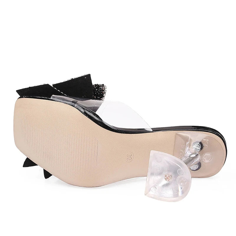 Bowknot Heel Peep Toe Slide6