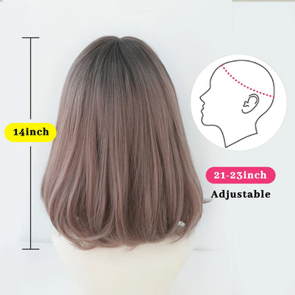 Short Wigs Straight Bob Wigs with Bangs Brown Pink Wig Black Natural Synthetic Hair for Women Daily Cosplay Heat Resistant Wig