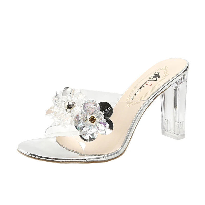 Transparent Floral high-heeled slides 6