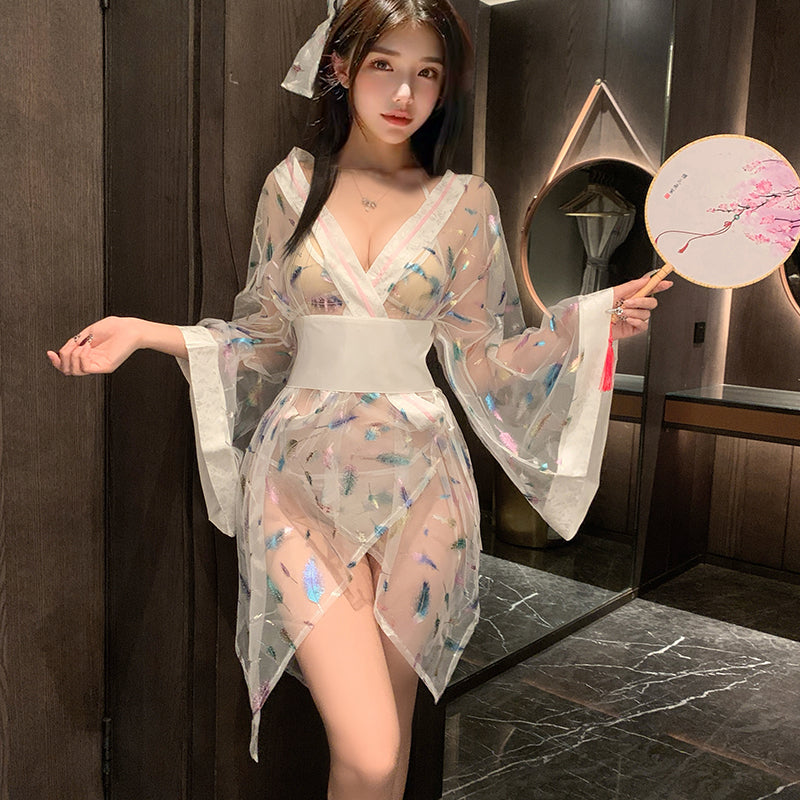 Kimono – See-through White Feather Design